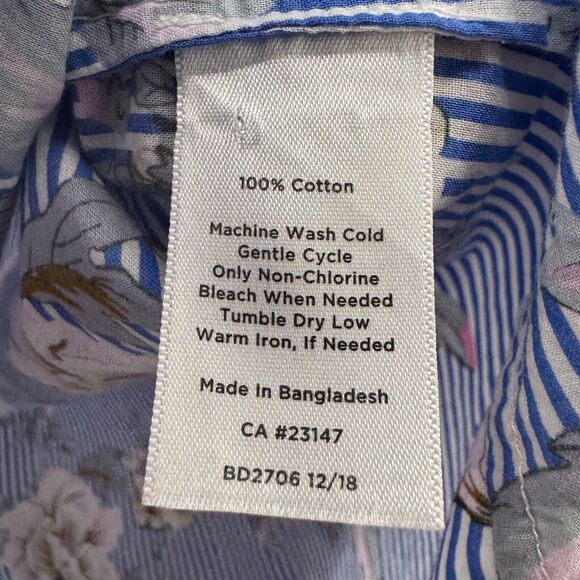 Talbots Top Womens M Blue Floral Popover Button Up Collared Long Sleeves Cottage - Picture 14 of 14